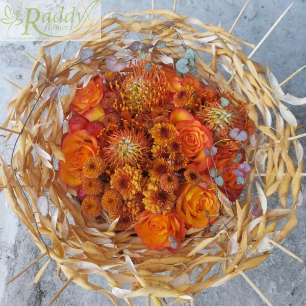 Autumn arrangement with bean pods
