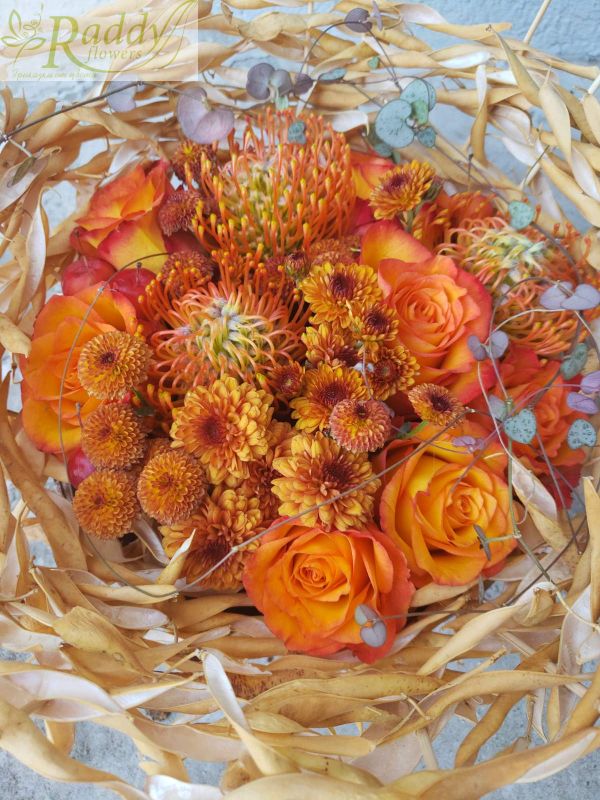 Autumn arrangement with bean pods
